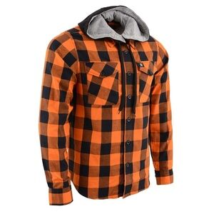 Milwaukee Leather 11642 Men's Flannel Size 2XL ORANGE/BLK Long Sleeve Shirt Hood